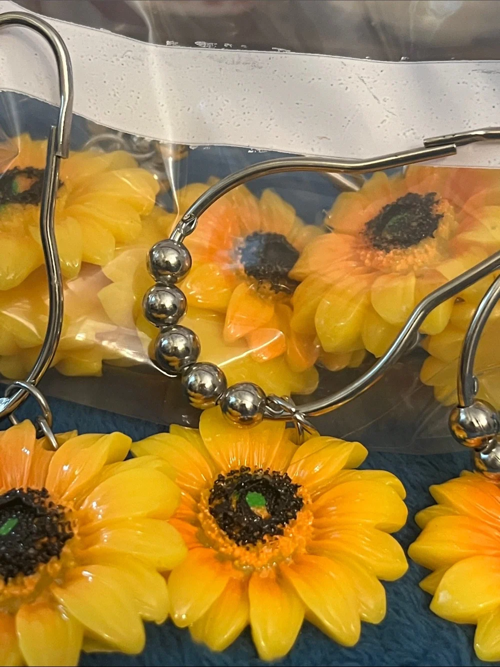 10pc Yellow Sunflower Shower Curtain Hooks with Hoop Design 031
